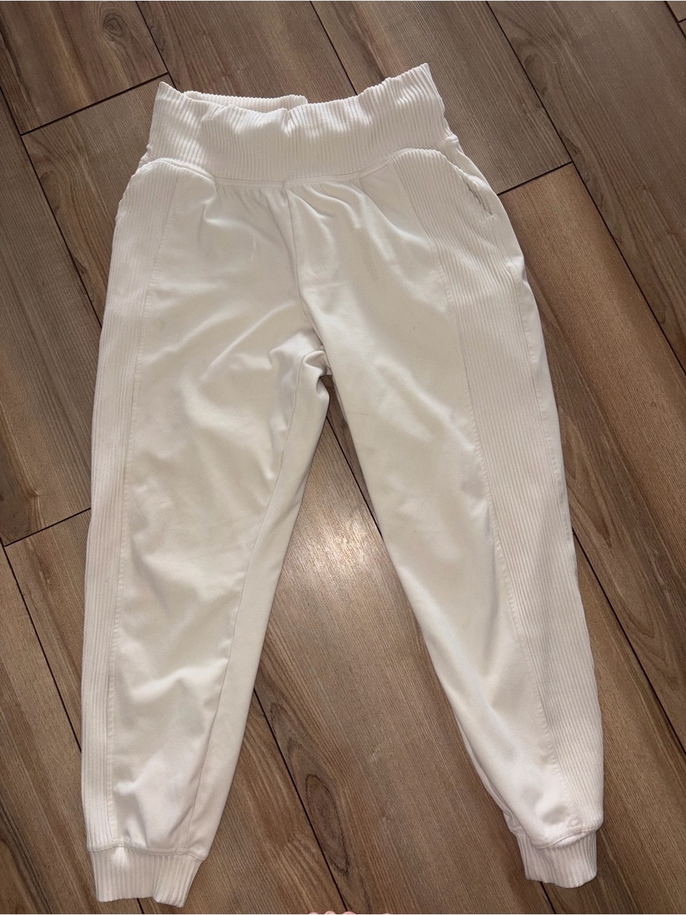 Champion Cream Ribbed Trim High-Waisted Joggers Size M